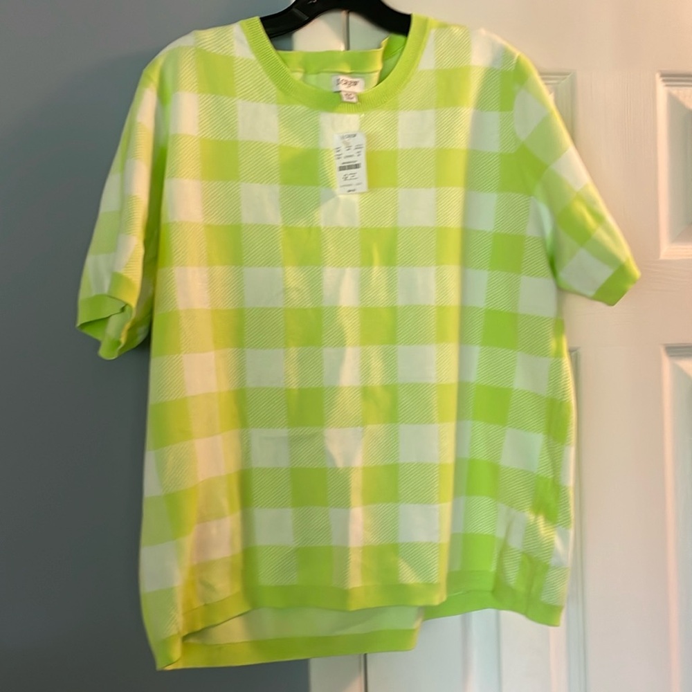 J.Crew checkered lime green top. Size : XXL. Brand new with tags.